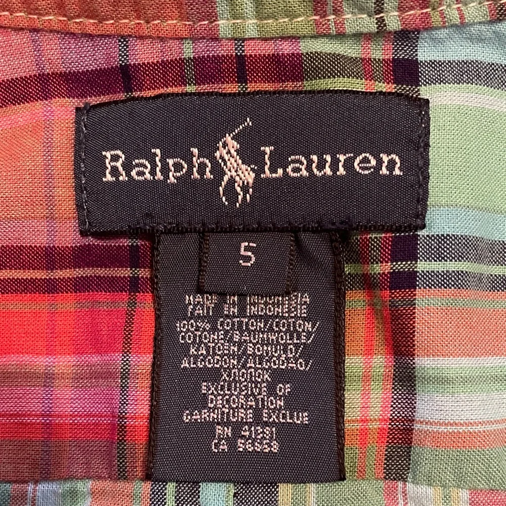Ralph Lauren Boys Size 5 Madras Plaid Shirt Cotton Button Down Pony Preppy